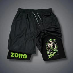 One Piece Men's Shorts Double Layer 2-in-1 Shorts Roronoa Zoro Japanese Anime Summer and Autumn Fake Two-piece Gym Pants