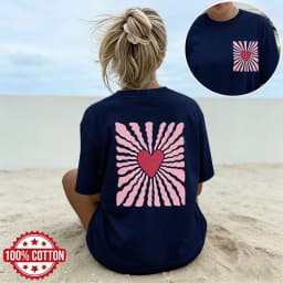 Women's Cotton T-shirt Summer Lady Casual Short Sleeve Heart-shaped Graphic Shirts Woman Daily Wear Basic Top Minimalist Tee