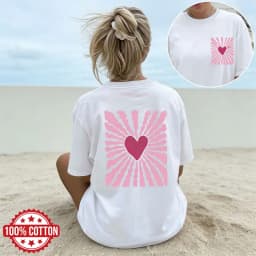 Women's Cotton T-shirt Summer Lady Casual Short Sleeve Heart-shaped Graphic Shirts Woman Daily Wear Basic Top Minimalist Tee