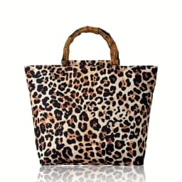 Fashion Leopard Print Women's Tote Handbag, High-Quality Bamboo Handle Design, Ins-Style Women's Winter Handbag