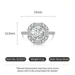 925 Sterling Silver Light Luxury Elegant Dahlia Cut High Carbon Diamond Sugar Cube Ring Women's Jewelry