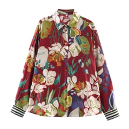 Women Floral Printed Satin Shirts Spring Casual Summer Female Turn-Down Collar Single-Breasted Long Sleeve Blouses Shirts
