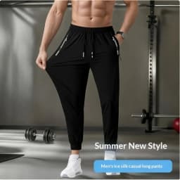 Men's Ice Silk Tech Long Pants, 4-Way Stretch Quick Dry Lightweight, Breathable Loose Fit Sports Casual Pants for Men