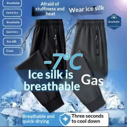 Men's Ice Silk Tech Long Pants, 4-Way Stretch Quick Dry Lightweight, Breathable Loose Fit Sports Casual Pants for Men