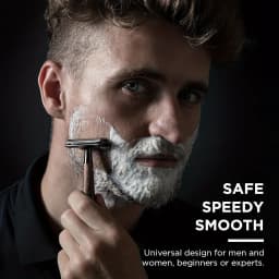 1set Professional Men's Double Edge Safety Razor, Faux Wood Texture Zinc Alloy Handle Razor with 5 Swiss Stainless Steel Blades