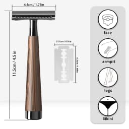 1set Professional Men's Double Edge Safety Razor, Faux Wood Texture Zinc Alloy Handle Razor with 5 Swiss Stainless Steel Blades
