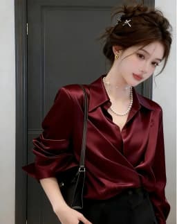 Women's Shirts & Blouses Spring Summer New Long Sleeve Button Up White Satin Top Thin Office Lady Work Wear Female Clothing Hot