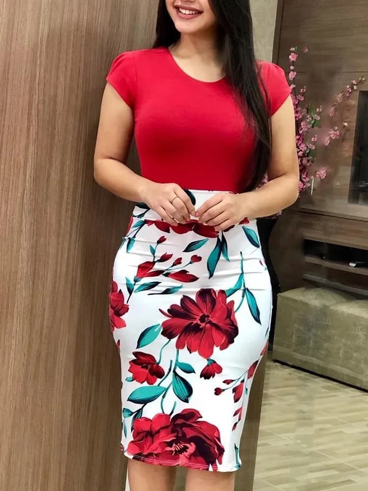Plus Size Women's Summer Elegant Fashion Short Sleeve Dress Bodycon Office Lady New Arrival Trendy Comfortable