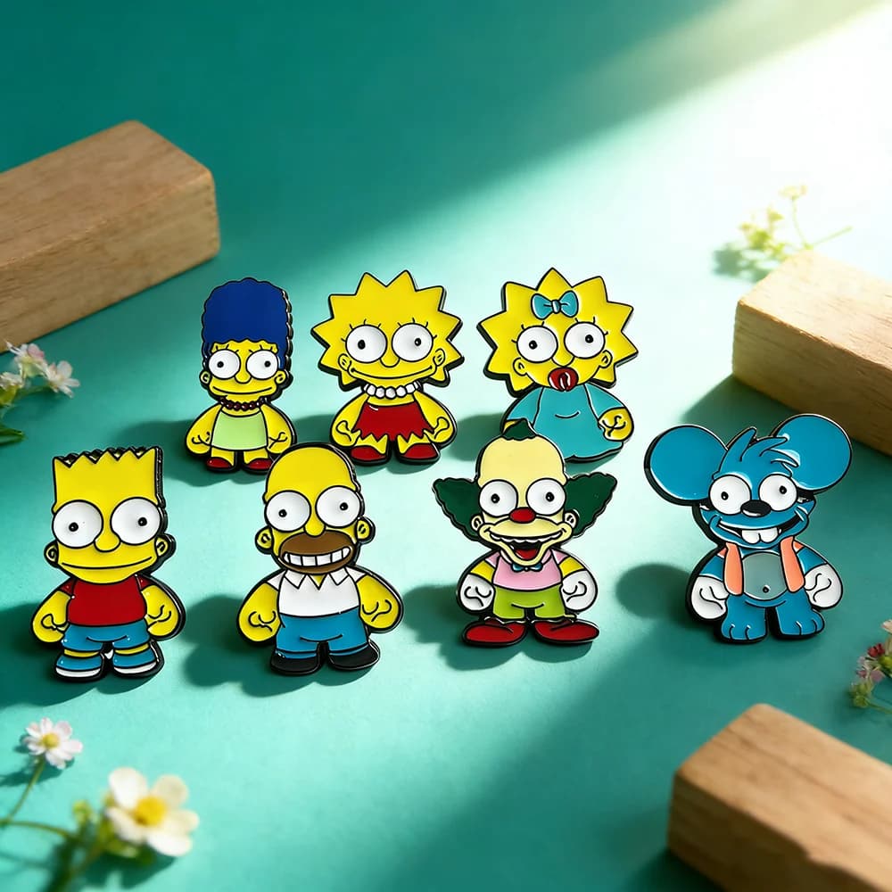 7pcs the Simpsons Enamel Pin Set - Homer J. Simpson Marge Bart Lisa Krusty the Clown - Comedy Animation Badges for Backpack
