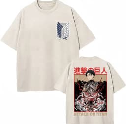 Vintage Washed Anime Attack on Titan T Shirt Levi Ackerman Manga Harajuku T-Shirt Men Women Fashion Casual Cotton Loose T Shirts