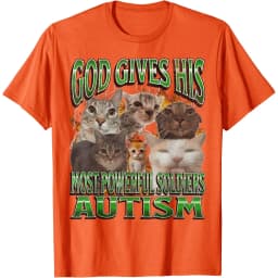 God Gives His Most Powerful Soldiers Autism Cats Graphic Tee Men Casual Cotton Short Sleeve T-Shirt