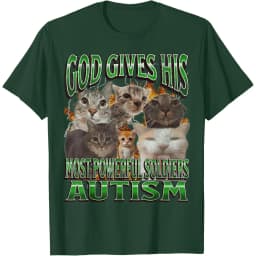 God Gives His Most Powerful Soldiers Autism Cats Graphic Tee Men Casual Cotton Short Sleeve T-Shirt
