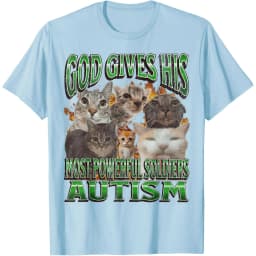 God Gives His Most Powerful Soldiers Autism Cats Graphic Tee Men Casual Cotton Short Sleeve T-Shirt