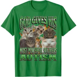 God Gives His Most Powerful Soldiers Autism Cats Graphic Tee Men Casual Cotton Short Sleeve T-Shirt
