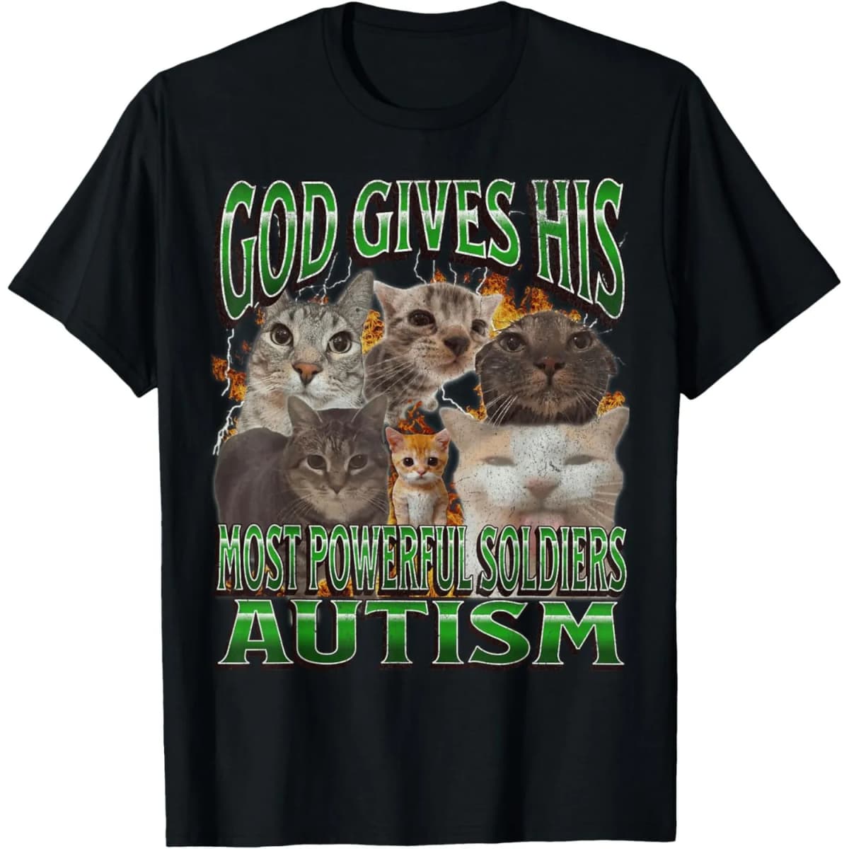 God Gives His Most Powerful Soldiers Autism Cats Graphic Tee Men Casual Cotton Short Sleeve T-Shirt