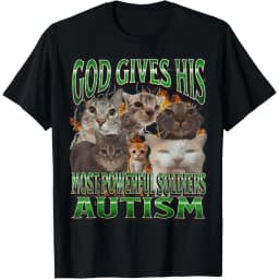 God Gives His Most Powerful Soldiers Autism Cats Graphic Tee Men Casual Cotton Short Sleeve T-Shirt