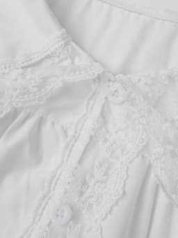 Women's Doll Collar Lace Trim Blouse, Loose Casual Long Sleeve Shirt, Sweet Ruffle Collar Top for Spring & Summer