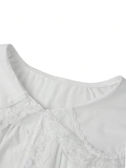 Women's Doll Collar Lace Trim Blouse, Loose Casual Long Sleeve Shirt, Sweet Ruffle Collar Top for Spring & Summer