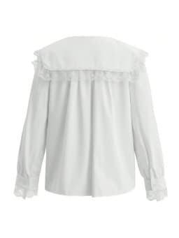 Women's Doll Collar Lace Trim Blouse, Loose Casual Long Sleeve Shirt, Sweet Ruffle Collar Top for Spring & Summer