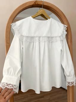 Women's Doll Collar Lace Trim Blouse, Loose Casual Long Sleeve Shirt, Sweet Ruffle Collar Top for Spring & Summer