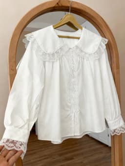 Women's Doll Collar Lace Trim Blouse, Loose Casual Long Sleeve Shirt, Sweet Ruffle Collar Top for Spring & Summer