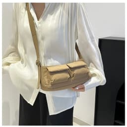 Women Casual Shoulder Bag Solid Color Simple Messenger Hobos Large Capacity Nylon Crossbody Zipper Closure for Party Vacation