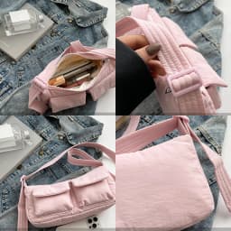 Women Casual Shoulder Bag Solid Color Simple Messenger Hobos Large Capacity Nylon Crossbody Zipper Closure for Party Vacation