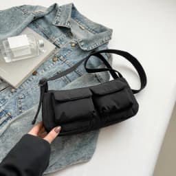 Women Casual Shoulder Bag Solid Color Simple Messenger Hobos Large Capacity Nylon Crossbody Zipper Closure for Party Vacation