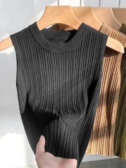 2026 Women Top Korea Knitted Vests O-neck Solid Tank Blusas Y2K Summer Fashion Female Sleeveless Casual Thin Tops