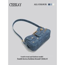 2026 New CEEKAY Denim Shoulder Bag, Y2K Style Hobo Bag with Belt Buckle Decor, Casual Underarm Bag for Women Trendy Denim Tote