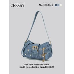 2026 New CEEKAY Denim Shoulder Bag, Y2K Style Hobo Bag with Belt Buckle Decor, Casual Underarm Bag for Women Trendy Denim Tote