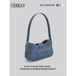 2026 New CEEKAY Denim Shoulder Bag, Y2K Style Hobo Bag with Belt Buckle Decor, Casual Underarm Bag for Women Trendy Denim Tote