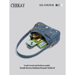 2026 New CEEKAY Denim Shoulder Bag, Y2K Style Hobo Bag with Belt Buckle Decor, Casual Underarm Bag for Women Trendy Denim Tote