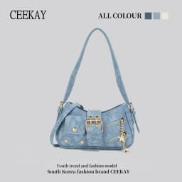 2026 New CEEKAY Denim Shoulder Bag, Y2K Style Hobo Bag with Belt Buckle Decor, Casual Underarm Bag for Women Trendy Denim Tote