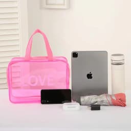 Printed makeup bag - LOVE pattern - Transparent storage organizer for toiletries - Travel-friendly storage bag