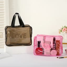Printed makeup bag - LOVE pattern - Transparent storage organizer for toiletries - Travel-friendly storage bag