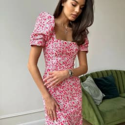 Casual Short Puff Sleeve Floral Print A-Line Dress 2026 Summer Korean Womens Midi Dress Elegant Flowy Dress Beach Y2k Clothing