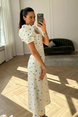 Casual Short Puff Sleeve Floral Print A-Line Dress 2026 Summer Korean Womens Midi Dress Elegant Flowy Dress Beach Y2k Clothing