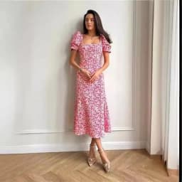Casual Short Puff Sleeve Floral Print A-Line Dress 2026 Summer Korean Womens Midi Dress Elegant Flowy Dress Beach Y2k Clothing