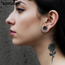 KUYOUTH 2Pcs Moon Shape Ear Gauges Tunnels Saddle Plugs Vintage Tribal Ear Stretchers Piercing Jewelry Gift for Ear Stretching