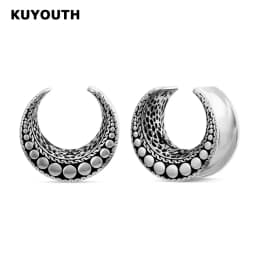 KUYOUTH 2Pcs Moon Shape Ear Gauges Tunnels Saddle Plugs Vintage Tribal Ear Stretchers Piercing Jewelry Gift for Ear Stretching