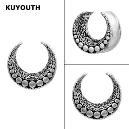 KUYOUTH 2Pcs Moon Shape Ear Gauges Tunnels Saddle Plugs Vintage Tribal Ear Stretchers Piercing Jewelry Gift for Ear Stretching