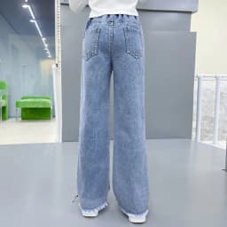Girls Spring Jeans Children Wide-Leg Denim Pants Autumn Teenager Casual Loose Straight-Leg Trousers Kids Fashion Clothing