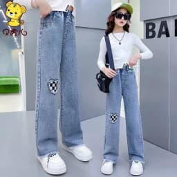 Girls Spring Jeans Children Wide-Leg Denim Pants Autumn Teenager Casual Loose Straight-Leg Trousers Kids Fashion Clothing