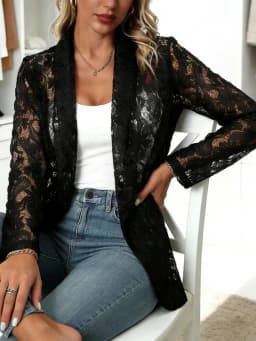 2026 New Women's Spring Suit Jacket, Lace Semi-permeable, Long-sleeved Suit Collar, Buckle-free Design, Office Women's Clothing