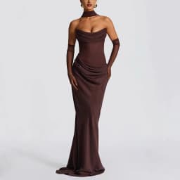 Summer New Style off-Neck Special-Interest Design Elegant Fashionable Solid Color Ribbon Pleated Dress for Women Banquet style