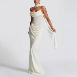 Summer New Style off-Neck Special-Interest Design Elegant Fashionable Solid Color Ribbon Pleated Dress for Women Banquet style