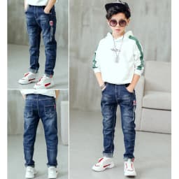 3-12 Years Spring Autumn Boys Jeans Letter M Slim Fit Style Casual Long Trousers For Kids Handsome Children Birthday Present