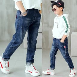 3-12 Years Spring Autumn Boys Jeans Letter M Slim Fit Style Casual Long Trousers For Kids Handsome Children Birthday Present