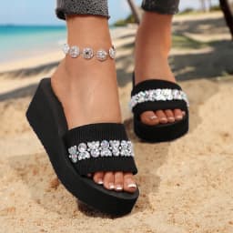 Luxury Rhinestone Platform Slippers Women Summer Lightweight Wedge Heels Sandals Woman Comfortable Thick Sole Slides Plus Size